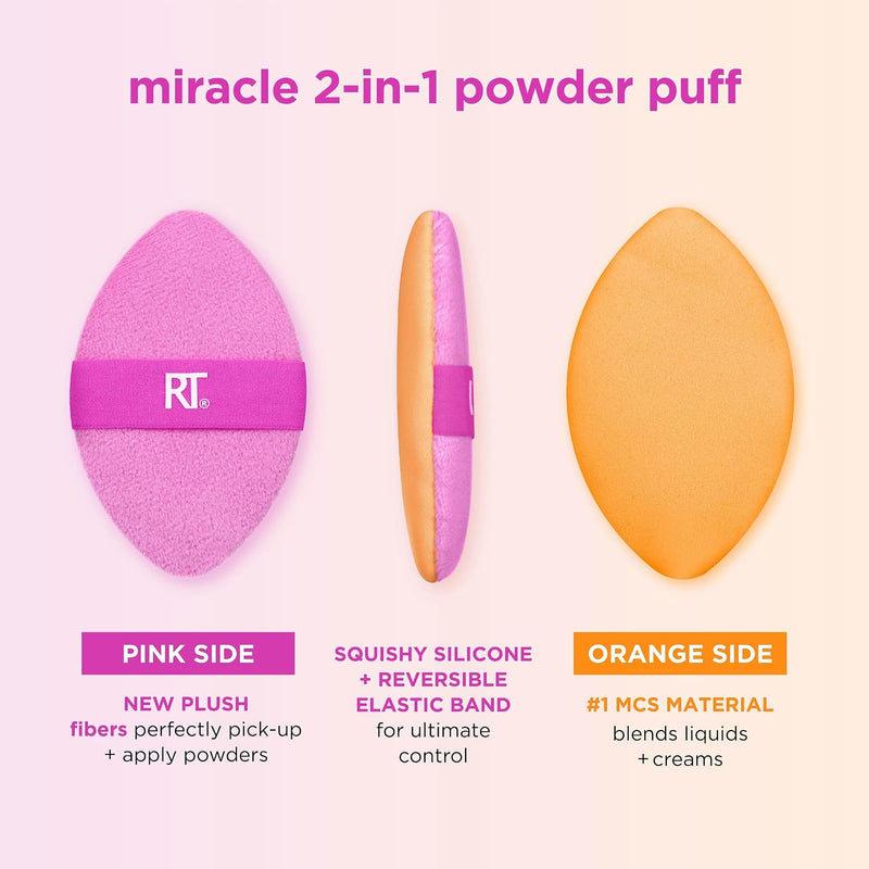 Miracle Complexion Sponge + Miracle 2-In-1 Powder Puff, Makeup Blending Sponge & Dual-Sided Powder Puff, For Liquids, Creams, & Powders, Vegan & Latex-Free, 2 Count - Miracle Complexion Sponge & Puff, 2 Count