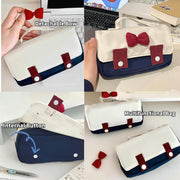 Cute Bow Pencil Case for Girls, Durable Single Compartment Stationery Organizer Pouch for School, Art, and Travel, with Small Pocket and Bonus Animal Erasers Ideal Gift for Students
