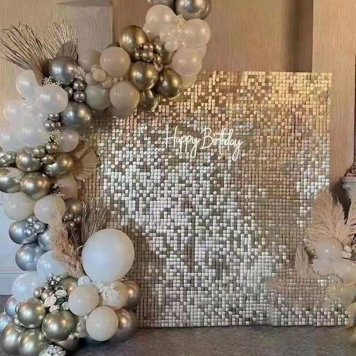 Shimmer Wall Backdrop, 8PCS Foursquare Sequin Wall Panel Reusable Glitter Backdrop Panel, Sequin Wall Panel for Birthdays, Wedding, Anniversary, Graduation (Gold)