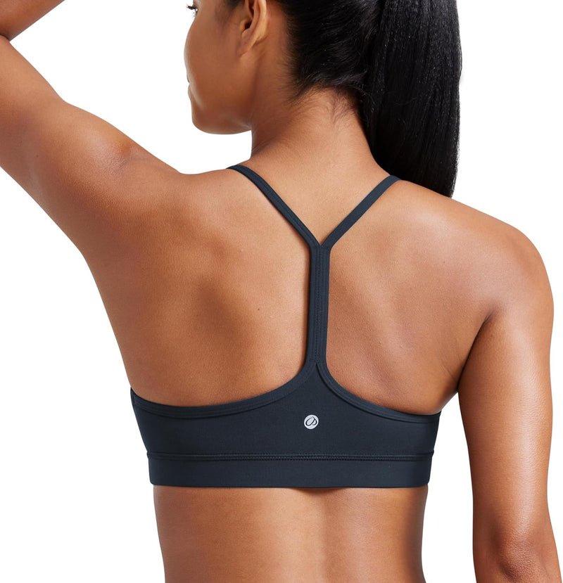 CRZ YOGA Y Back Sports Bra for Women - Padded Racerback Spaghetti Straps Thin Strap Low Impact Workout Yoga Bra