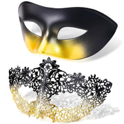 Couple Masquerade Masks Set Venetian Party Mask Plastic Halloween Costume Mask Mardi Gras Mask for Couples Women and Men, Black Silver - Black & Gold Contoured Lace
