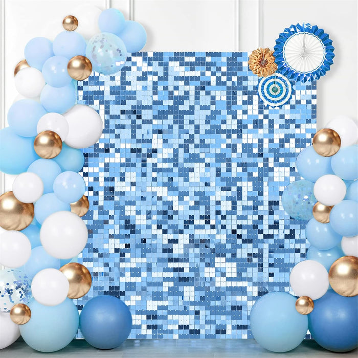 LuoluoHouse Shimmer Wall Panel Sequin Backdrop Panels 12 Packs-Iridescent Silver Backdrop for Graduation Anniversary Backdrop Wall Backdrops Engagement Decoration