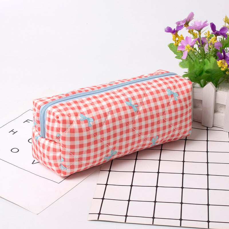 Cute Pencil Case Aesthetic Student Pouch Yellow Bow - Red Bow