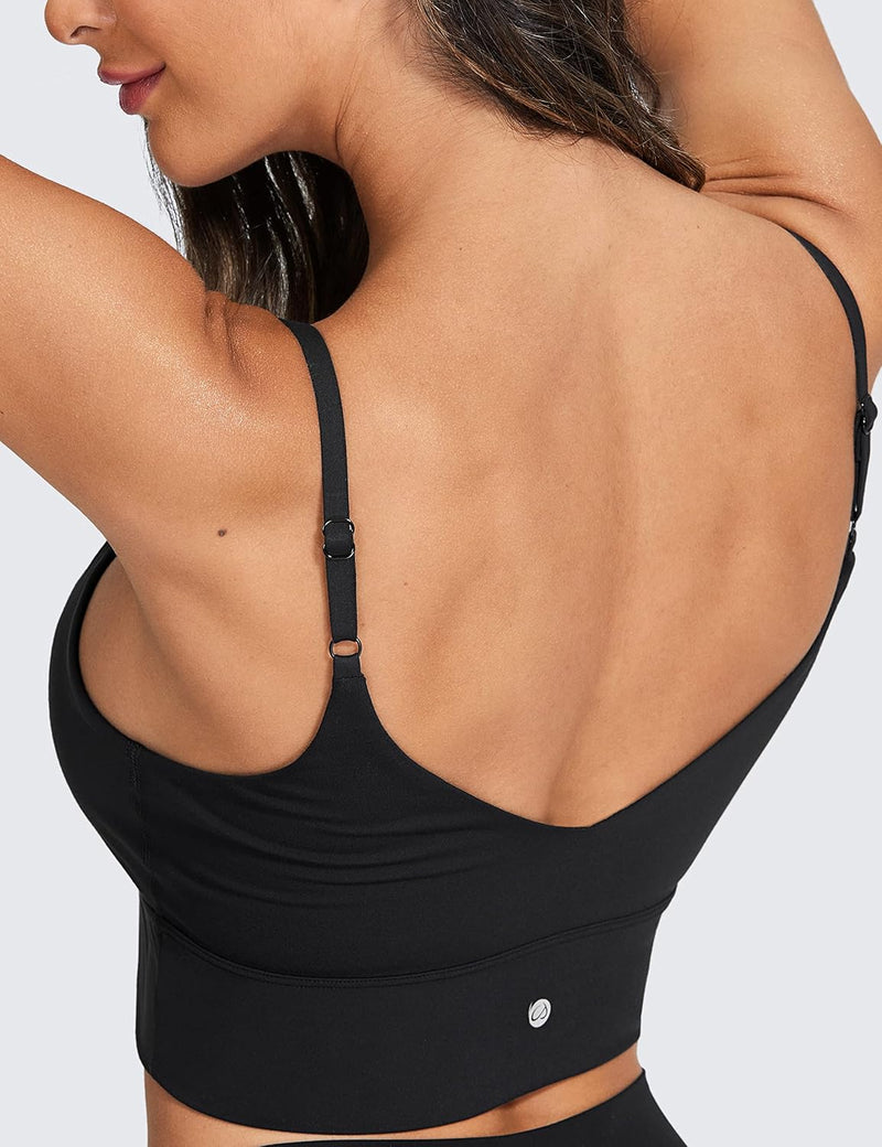 CRZ YOGA Women's V Back Longline Sports Bra with Adjustable Straps Wireless Workout Padded Yoga Bra Cropped Tank Tops
