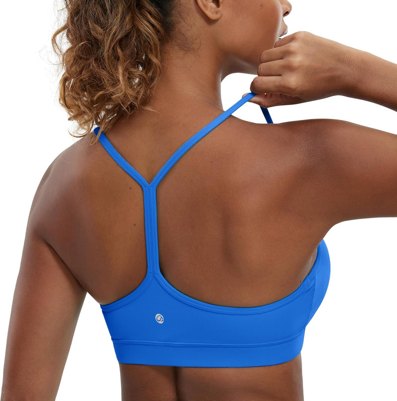 CRZ YOGA Y Back Sports Bra for Women - Padded Racerback Spaghetti Straps Thin Strap Low Impact Workout Yoga Bra