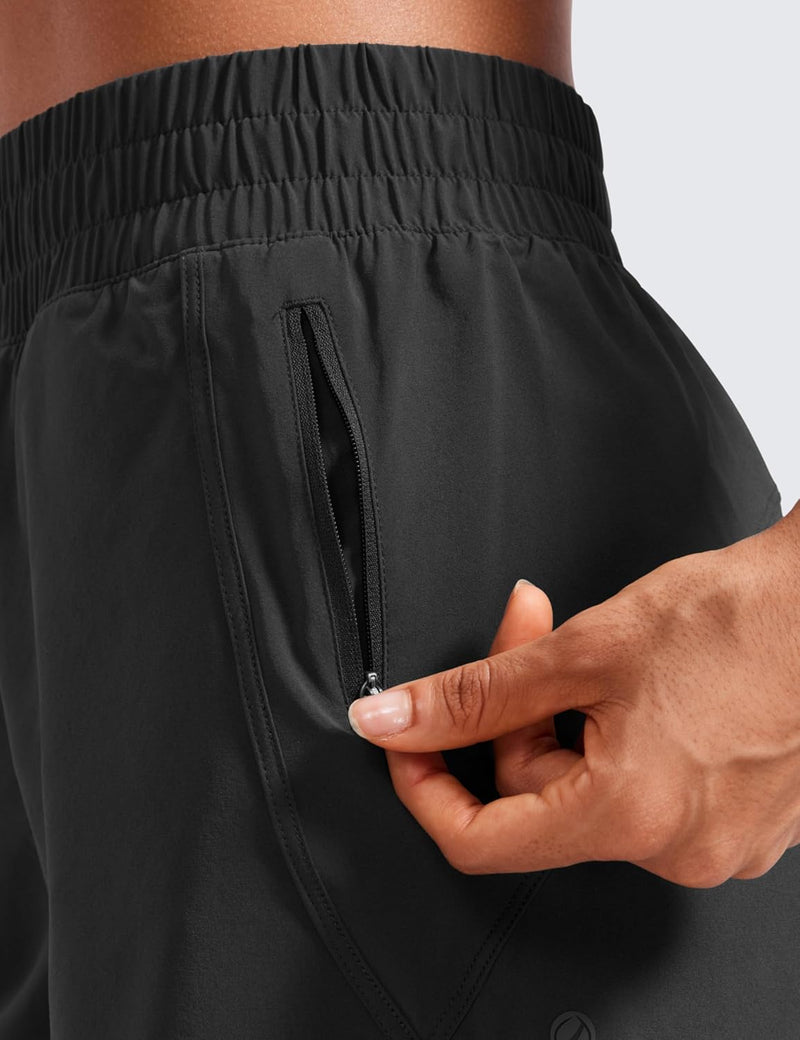 CRZ YOGA Women's High Waisted Running Shorts Mesh Liner - 3'' Dolphin Quick Dry Athletic Gym Track Workout Shorts Zip Pocket