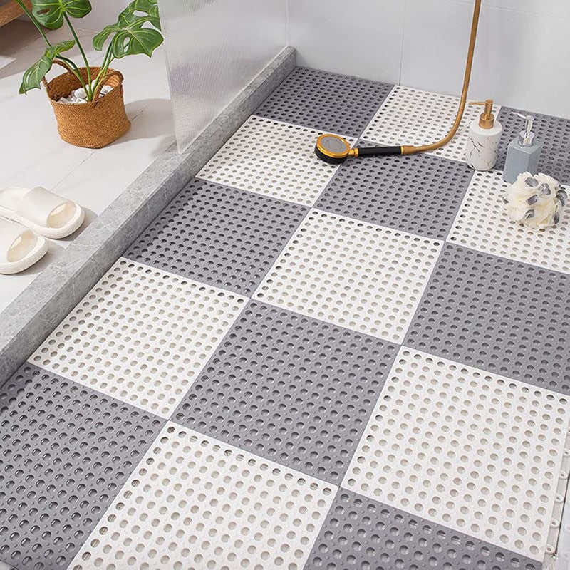 COCLUX 12 Pack Interlocking Non Slip Drainage Floor Tiles, 11.8 X 11.8 Inch Soft PVC Bath Shower Floor Mat with Suctions Cups, Drainage Holes for Bathroom, Kitchen, Pool, Wet Areas