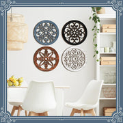 Yulejo 4 Pcs Thicken Rustic Wall Decor Farmhouse Wall Art Wooden Hollow Carved Design Decor Rustic Round Wall Art for Living Room Bedroom Hallway Decor Kitchen Wall (Black, Brown,9.8 x 9.8 Inch)
