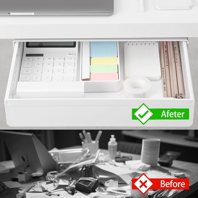 Under Desk Drawer -Large Under Table Hidden Drawer Desk Accessories & Workspace Organizers Desktop Storage Pencil Slide Out Pull Out Organizer , white - Large