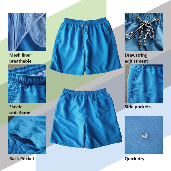 Sun Ora Men's Swim Trunks Quick Dry Swimming Shorts,Mesh Layer Swim Suit Plain Beach Board Shorts with Mesh Pockets