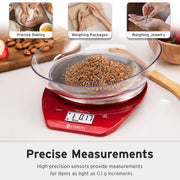 Etekcity 0.1g Food Kitchen Scale, Bowl, Digital Grams and Ounces for Weight Loss, Dieting, Baking, Cooking, and Meal Prep, 11lb/5kg, Stainless Steel Red - Chili Red
