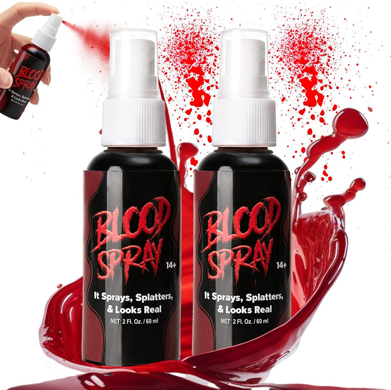 Spooktacular Creations Fake Blood Spray, 2 Packs of 2 oz Blood Spray Washable Fake Blood for Clothes, Vampire Blood Stage blood for Halloween Costume, Zombie Makeup & Dress Up
