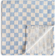 Organic Cotton Muslin Baby Blanket - Extra Soft Breathable Newborn Baby Blanket for Swaddling, Nursing & Cuddling - Pre-Washed for Delicate Skin Caramel Dots - Blue Check