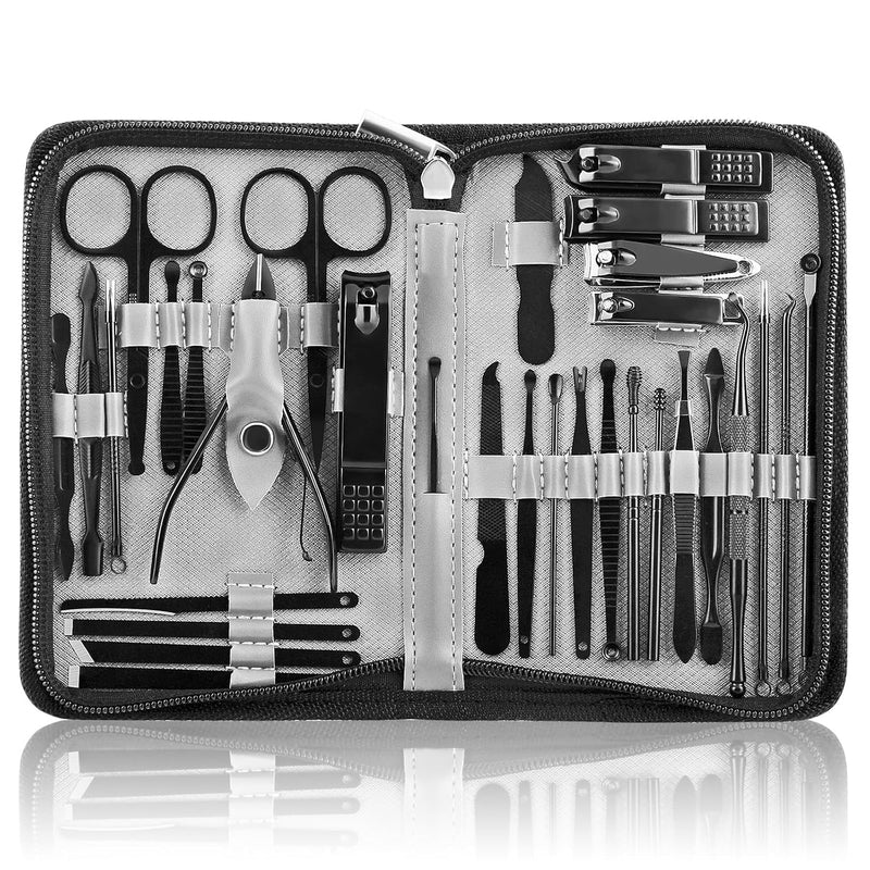 Professional Stainless Steel Nail Clipper Travel & Grooming Kit, 32pcs Pedicure Care Tools, Nail Tools Manicure & Pedicure Set, Stainless Steel Grooming Tools, for Travel