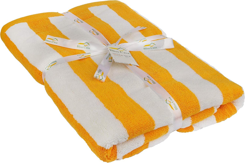 Bliss Casa Oversized Beach Towels (2 Pack, 90x180 cm) - Extra Large 100% Cotton Summer Pool Cabana Stripe Highly Absorbent & Soft Towel (Beach Towel - 2PC, Blue)