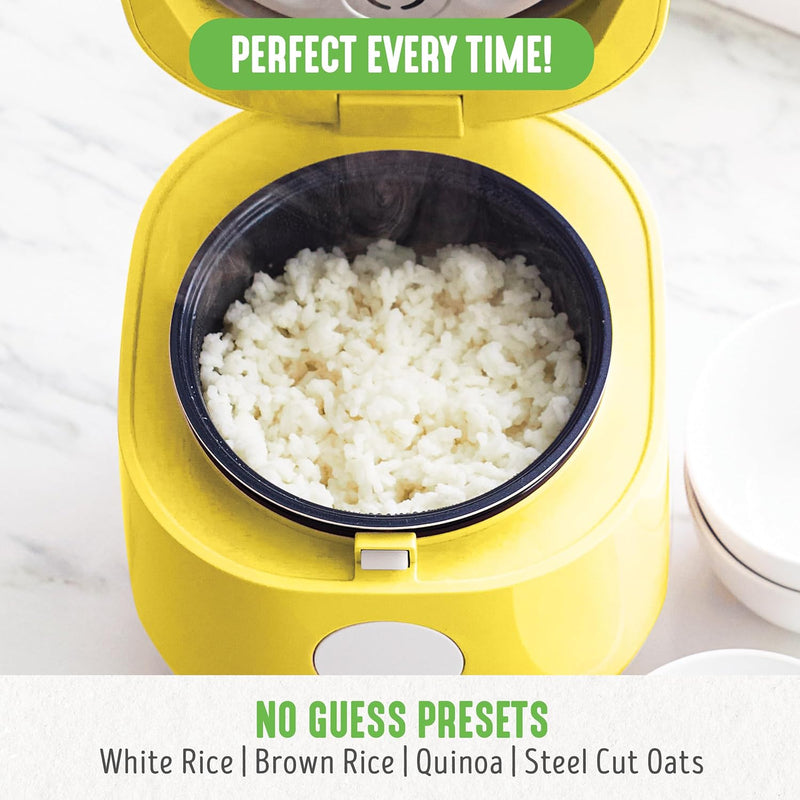 GreenLife Healthy Ceramic Nonstick 4-Cup Rice Oats and Grains Cooker, PFAS-Free, Dishwasher Safe Parts, Black
