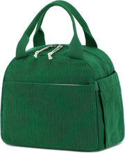 Lunch Bag for Women Men Cute Corduroy Lunch Tote Bags Reusable Insulated Lunch Box Large Capacity Reusable Insulated Cooler for Work Picnic or Travel (Corduroy strawberry) - Corduroy Green