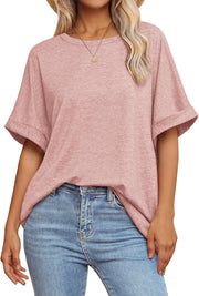 Womens Oversized T Shirts Loose Fit Crewneck Short Sleeve Summer Casual Blouse 2024 Y2K Tee Tops - Pink