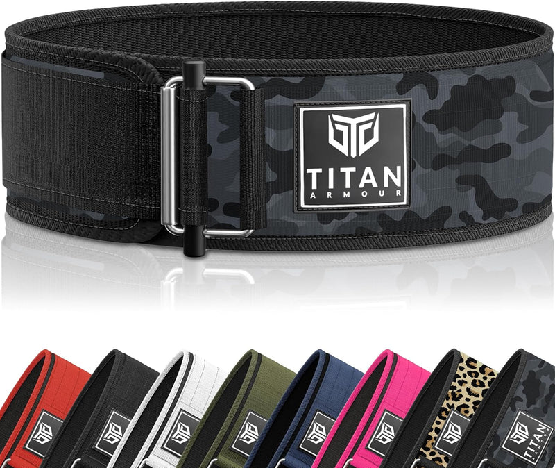 Titan Armour® Self-Locking Weight Lifting Belt | Weight Lifting Straps Included | Gym belt for Crossfit, Powerlifting, Deadlift, Olympic Lifts and Squats | For Men and Women | UK Brand