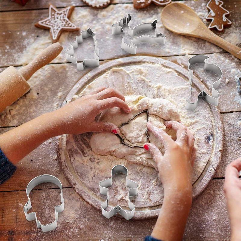 Christmas Cookie Cutters Set, 5pcs Metal Holiday Cookie Cutters for Baking - Christmas Tree, Gingerbread Man, Elk, Santa Claus and Snowman Shapes
