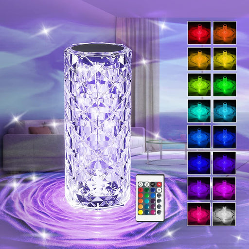 Crystal Light Lamp Color Changing Lamps Table Lamp with Touch & Remote Control, Diamond LED Night Light Rechargeable Rose Romantic Date Lighting Decor for Festival, Home, Restaurant, Bar