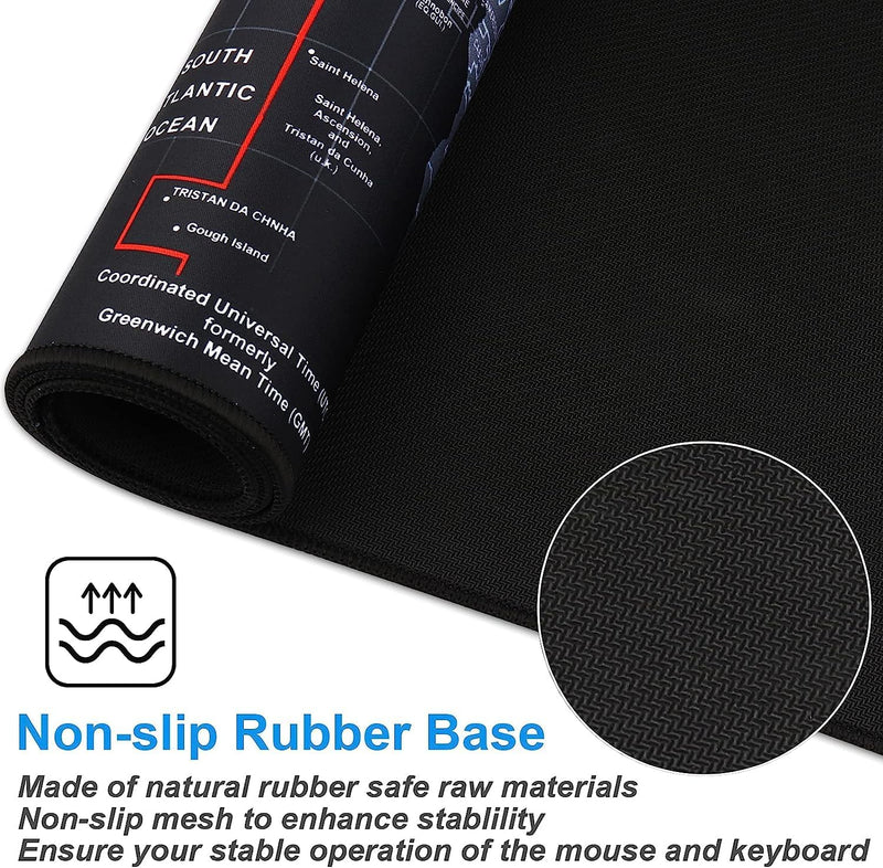 SKY-TOUCH Gaming Mouse Pad 90x40cm, Anti-Skid Mouse Mat, World Map Mousepad Rubber Base and Stitched Edges for Gamers Office