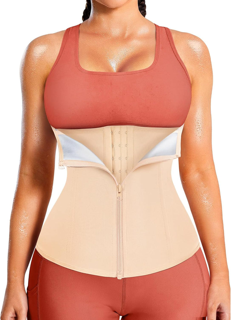 LEINIDINA Womens Waist Trainer Corset with Zipper Sweat Waist Trimmer for Women Workout Belt Corset Shapewear