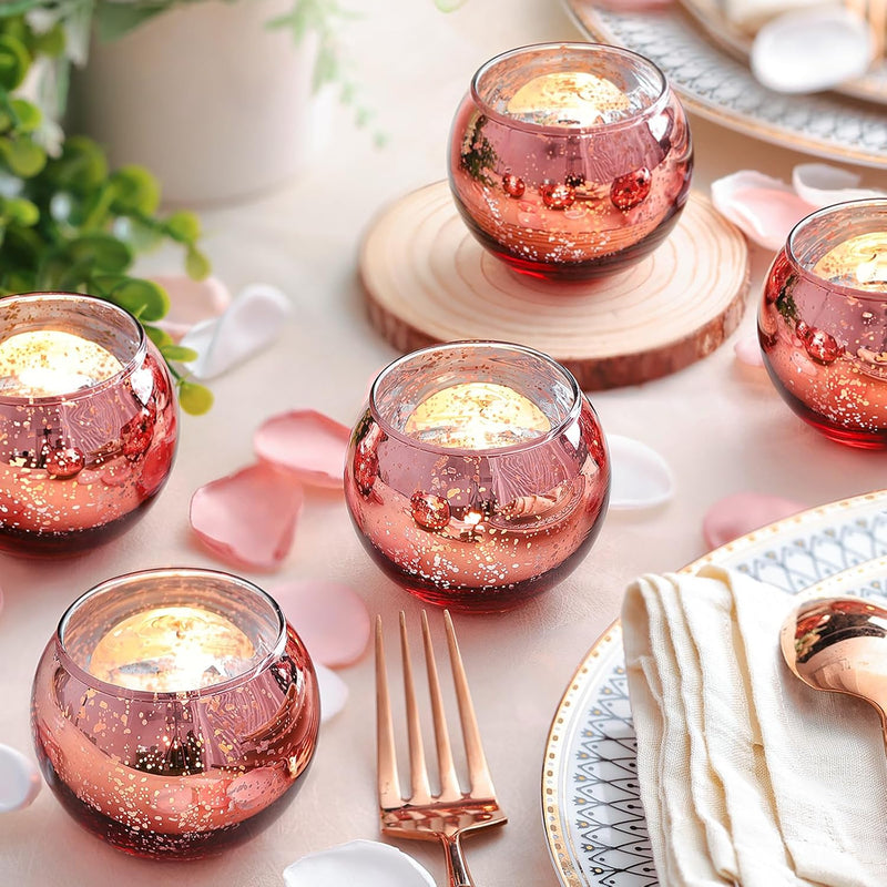 Lamorgift Clear Votive Candle Holders Set of 12 - Mercury Glass Votives Candle Holder - Tealight Candle Holder for Home Decor and Weddings/Parties Table Centerpieces