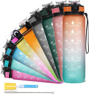 Unbreakable Water Bottle 1 Litre with Motivational Time Marker, Leakproof Durable BPA-Free Non-Toxic Water bottle for office,Water bottle for gym Detoxing eBook included Hunter Green with Motivational Time Marker - 1 ÙÙØªØ± Orange Teal