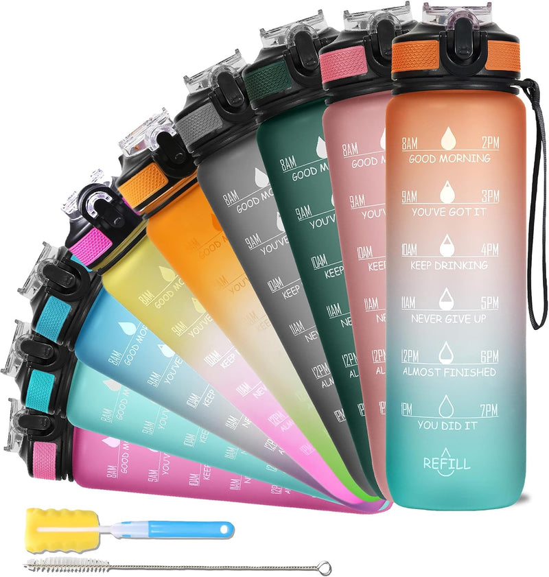 Unbreakable Water Bottle 1 Litre with Motivational Time Marker, Leakproof Durable BPA-Free Non-Toxic Water bottle for office,Water bottle for gym Detoxing eBook included Hunter Green with Motivational Time Marker - 1 ÙÙØªØ± Orange Teal