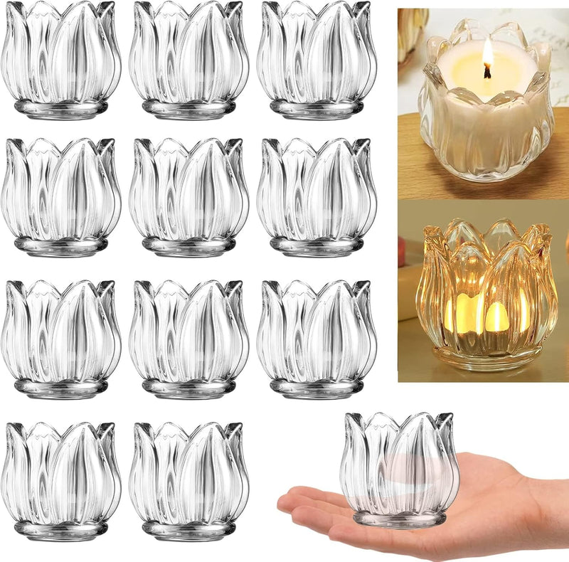 MAKINGTEC Clear Tealight Candle Holder Set of 12, Clear Glass Tealight Candle Holders for Wedding Party, Tea Light Candles Holder Bulk for Centerpiece Thanksgiving Christmas Party (2 X1.4, Clear)
