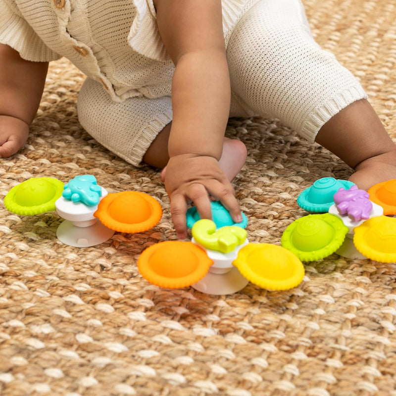 Infantino Silicone Bath Pop Spinners - Sensory Dinosaur Toys with Suction Cups, Engaging Bath Time Fun for Toddlers, 3-Piece, 4 months+