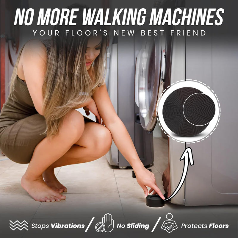 Anti Vibration Pads with Tank Tread Grip, 4 Pads + Level - Washer & Dryer Pedestals Fit All Machines - Noise Dampening, Protects Laundry Room Floor - Anti Vibrasion Pads for Washing Machine