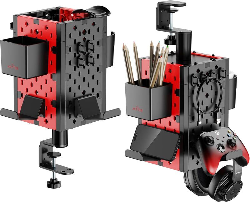 Clamp On Desk Mount Pegboard Organizer | Controller and Headphone Stand | Pen Holder | Cubical Office and Gaming Accessories for Room | 1 Unit (4-Panel)