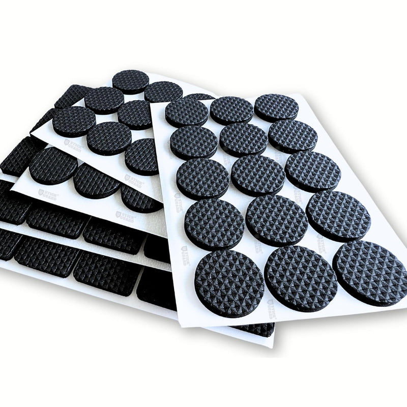 StickGuard Non Slip Furniture Rubber Leg Pads for Hardwood Floors 90 Pcs - 45 Round, 45 Square Furniture Feet - Rubber Furniture Floor Protectors - Chair, Table, Couch, Bed Stoppers to Prevent Sliding