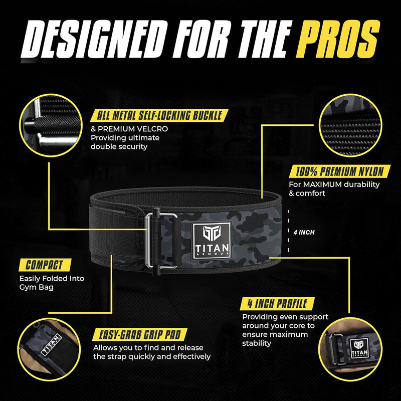 Titan Armour® Self-Locking Weight Lifting Belt | Weight Lifting Straps Included | Gym belt for Crossfit, Powerlifting, Deadlift, Olympic Lifts and Squats | For Men and Women | UK Brand