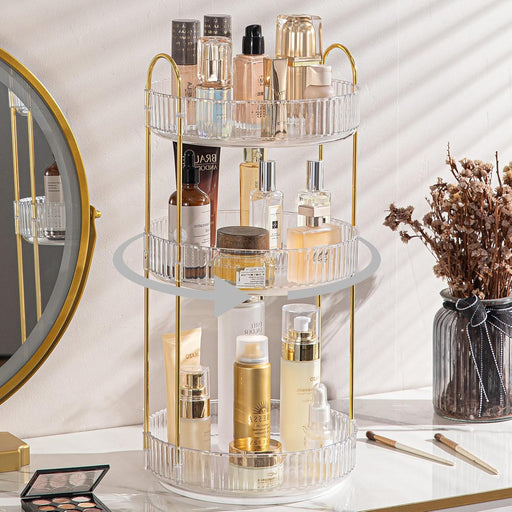 Rotating Makeup Organizer for Vanity 3 Tier, High-Capacity Skincare Clear Make Up Storage Perfume Organizers Cosmetic Dresser Organizer Countertop 360 SpinningGreen - Lvory White 3 Tier
