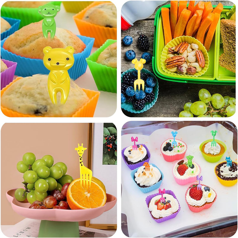 44 Pcs Bento Lunch Box Accessories for Kids,Includes 24 Pcs Thicken Silicone Cupcake Liners,20 Cute Animal Food Picks, Easy to Preparing Lunch and Make Lunchtime Fun with Our Kids