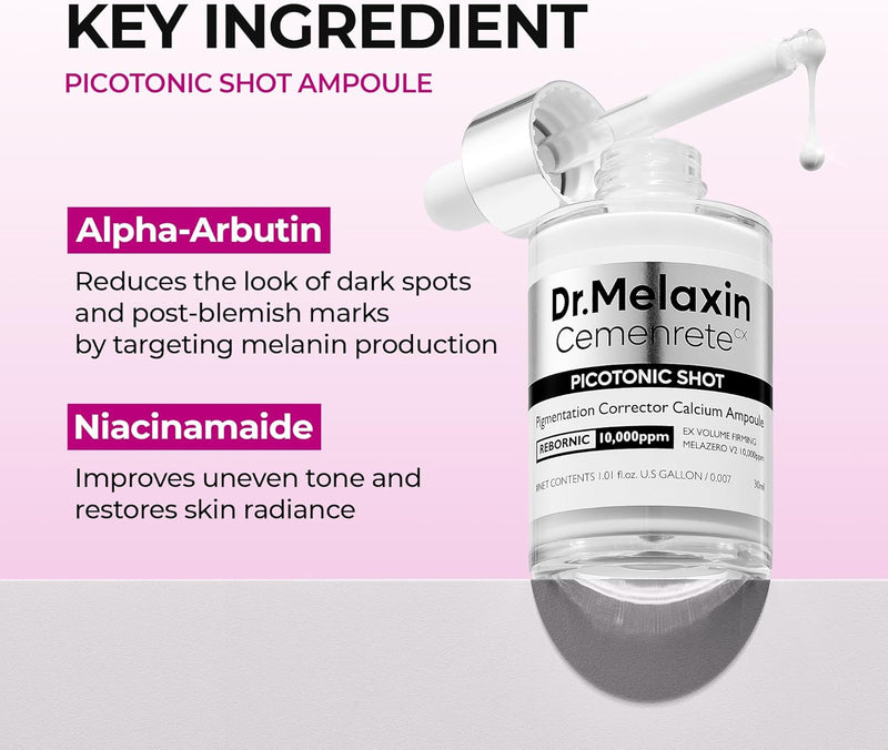 Cemenrete Picotonic Shot Calcium Ampoule for Even Skin Tone & Skin Clarity, 1.01 fl.oz.