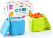OmieBox (2 pack) Leakproof Dips Containers To Go, Salad Dressing Container, Condiment Container with Lids - Food Safe Silicone - 4 ounces (Sea Blue/Green) - 2 Piece Set Blue/Lime