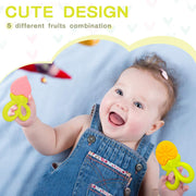SHARE&CARE BPA Free Silicone Fruit Baby Teether Toy with Storage Case, for 3 Months Above Infant Sore Gums Pain Relief (5 Fruits)