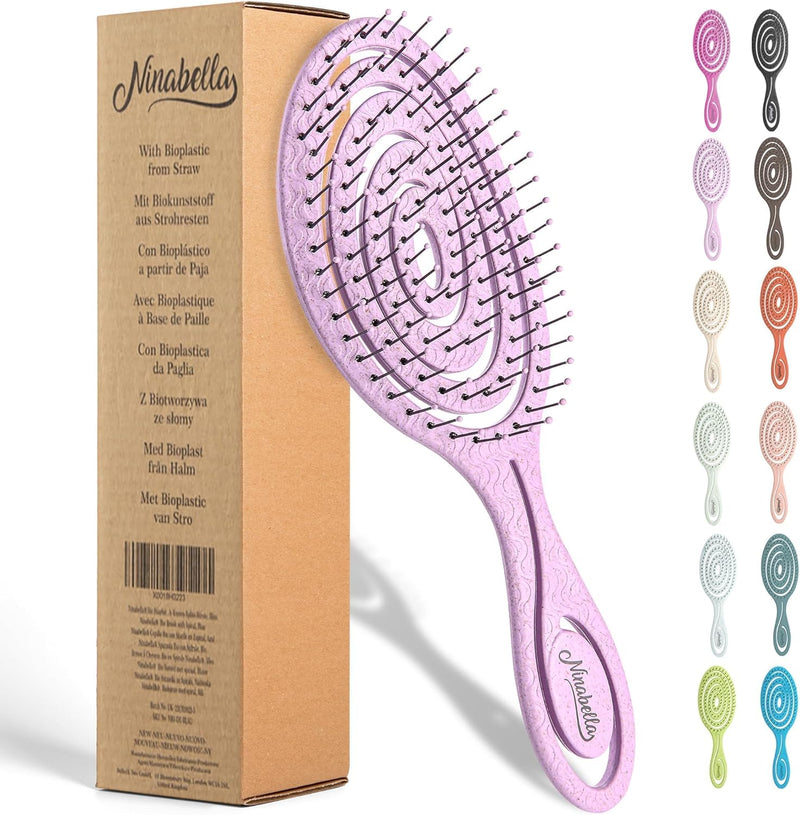 Ninabella Organic Detangling Hair Brush for Women, Men & Children - Does not Pull on Hair - Hair Straightening Brushes for Straight, Curly & Wet Hair - Unique Spiral Hairbrush, Rose Gold