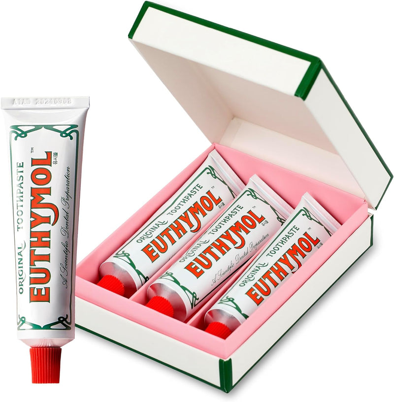 EUTHYMOL Original Pink Toothpaste (3.7fl oz/Pack of 1) - Fluoride-Free Toothpaste for Sensitive Teeth & Gum. Bad Breath, Cavity Prevention, 12-Hour Long Lasting Freshness with Wintergreen - 124.21 ml (Pack of 1) Travel Size (40g*3ea)