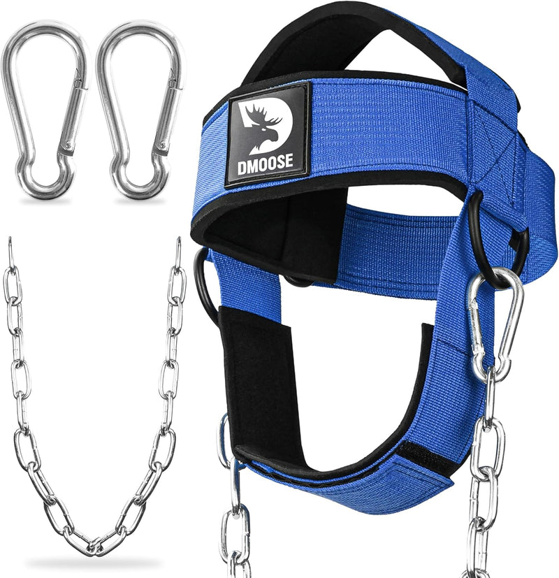 DMoose Neck Harness for Weight Lifting - 30" Heavy Duty Steel Chain - Neck Exerciser, Trainer & Strengthener for Injury Recovery Support & Workout- Adjustable Head & Chin Strap