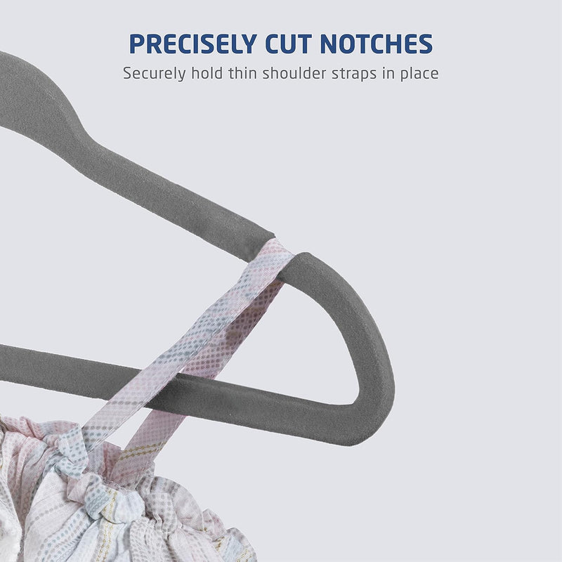 ZOBER Premium Kids Velvet Hangers (11” Inch - 50 Pack) Non Slip Baby Hangers, Ultra Slim Space Saving Childrens Hangers - 360° Swivel Hook, Strong & Durable Infant/Toddler Hangers (Small - Gray)