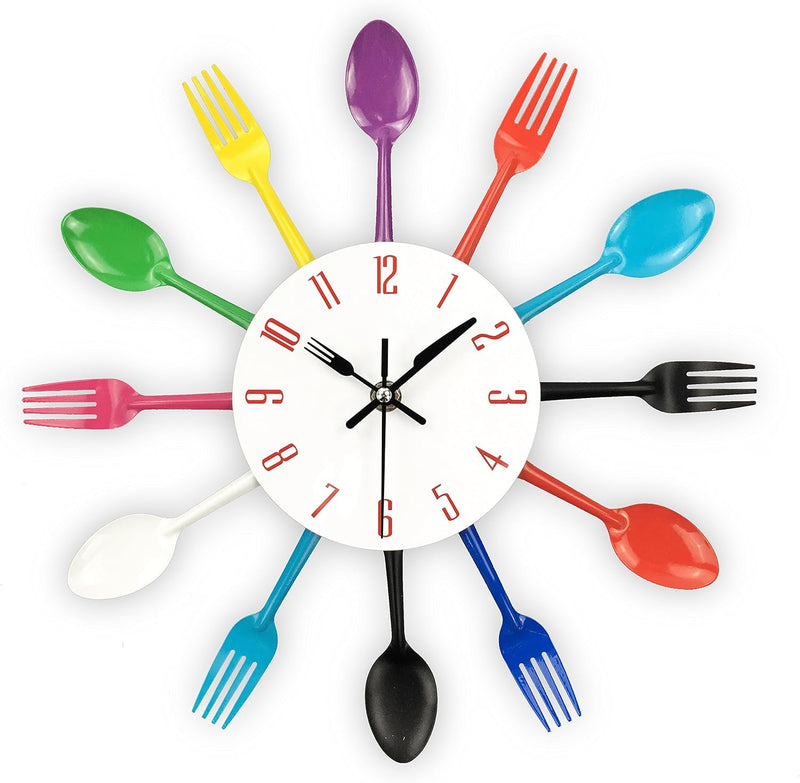 Timelike 3D Removable Modern Creative Cutlery Kitchen Spoon Fork Wall Clock Mirror Wall Decal Wall Sticker Room Home Decoration (Black)