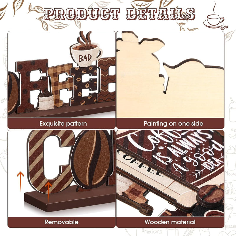 6Pcs Farmhouse Coffee Bar Decor, Azonee Rustic Gnomes, Table Signs & Wood Tiered Tray Centerpiece for Coffee Station, Ideal for Home Kitchen & Office