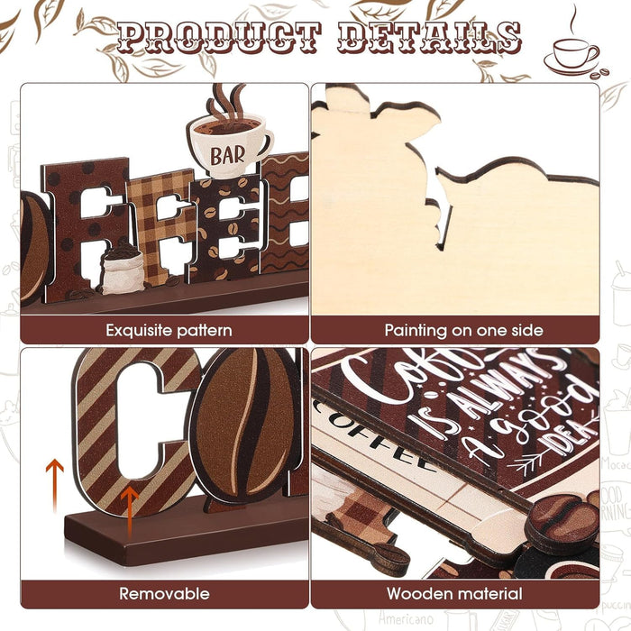 6Pcs Farmhouse Coffee Bar Decor, Azonee Rustic Gnomes, Table Signs & Wood Tiered Tray Centerpiece for Coffee Station, Ideal for Home Kitchen & Office