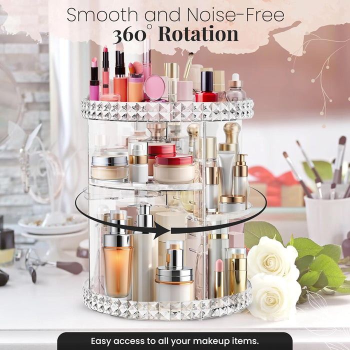 SPAULD Rotating Makeup Organizer, Adjustable Layers Spinning Skincare Organizer, Cosmetic Display Case with Brush Holder, Multi-Function Storage Carousel for Vanity Bathroom Countertop (Style 2)