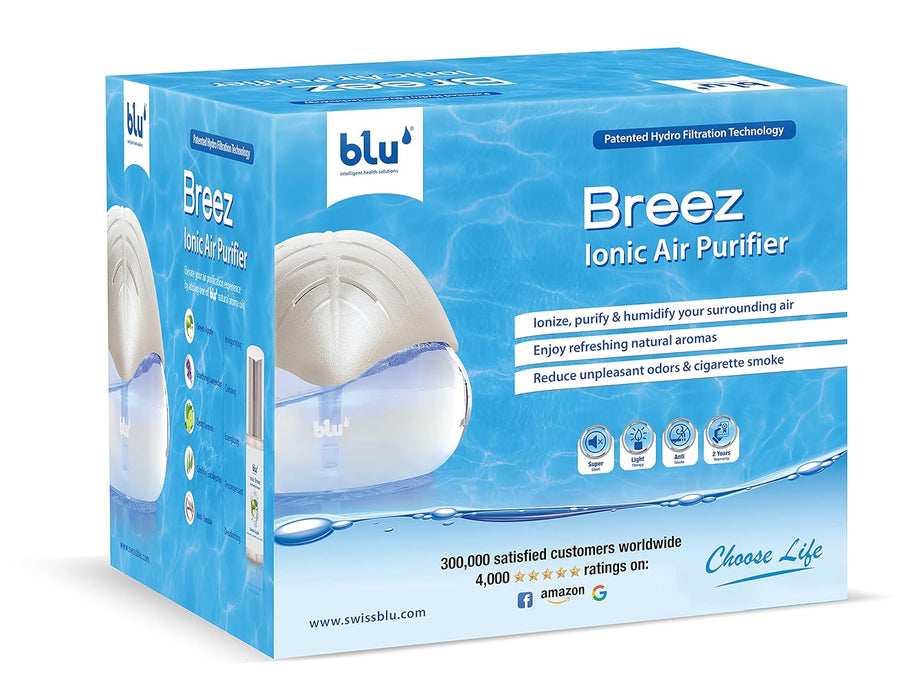 blu Breez Ionic Air Purifier- Removes Airborne Viruses, Allergens & Odors/Therapeutic Aromatherapy - Suitable for 60m2 areas